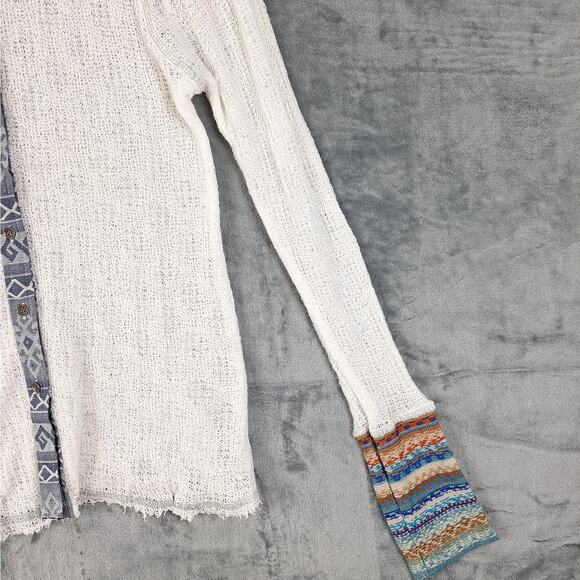 Womens Top Large Boho Chic Knit Country Western Lace Aztec Button Down Feminine - Picture 3 of 8